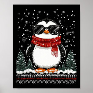 Affiche Pingouin de Noël drôle avec Sungles laide Christma