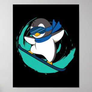 Affiche Pingouin D'Hiver Sur Snowboard Snowboard