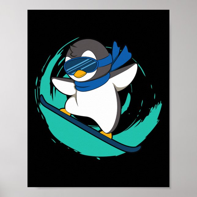 Affiche Pingouin D'Hiver Sur Snowboard Snowboard (Devant)