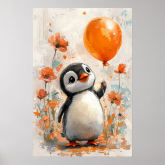 Affiche Pingouin gai avec peinture numérique à balloon ora