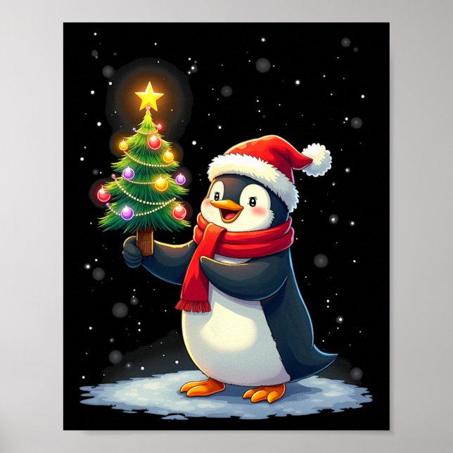 Affiche Pingouin mignon arbre de Noël Pyjama Filles Garçon (Devant)