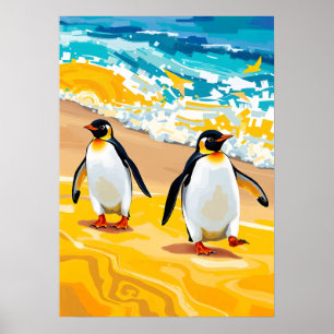 Affiche Pingouins de plage - Art océanique vibrant