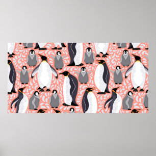 Affiche Pingouins empereurs et leurs petits sur un papier