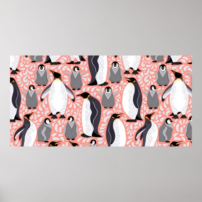 Affiche Pingouins empereurs et leurs petits sur un papier  (Devant)