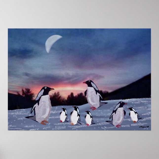 Affiche Pingouins sur l'impression de glace (Devant)