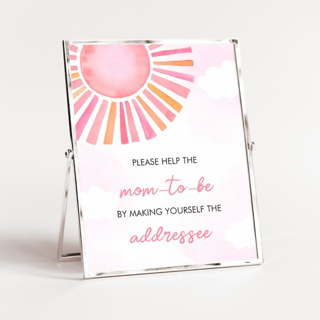 Affiche Pink A Little Ray of Sunshine Enveloppe Station (Girl Sunshine Baby Shower Envelope Station Sign)