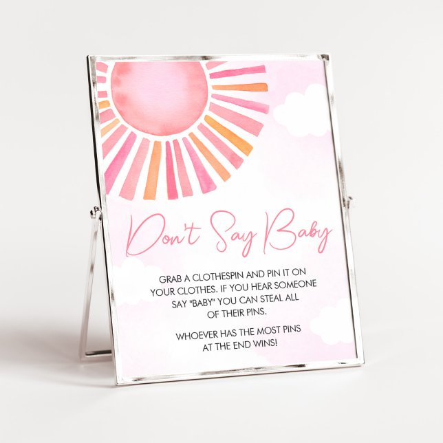 Affiche Pink A Little Ray of Sunshine Ne dites pas Baby (Girl Sunshine Baby Shower Don't Say Baby Sign)
