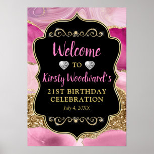 Affiche Pink Agate Geode Slices et Gold Parties scintillan