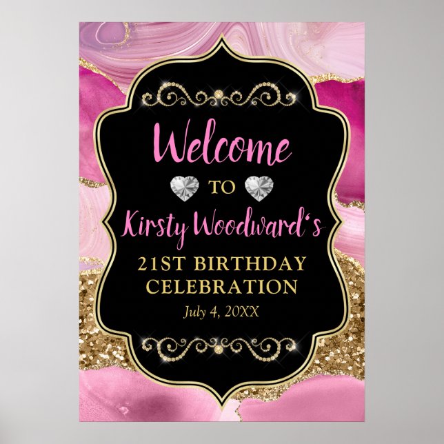 Affiche Pink Agate Geode Slices et Gold Parties scintillan (Devant)