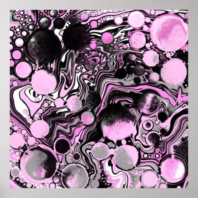 Affiche Pink and Black Marble Fluid Art Cells Modern    (Devant)