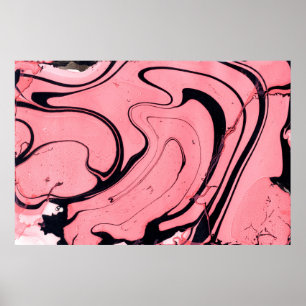 Affiche Pink and black marble texture. Hand painted