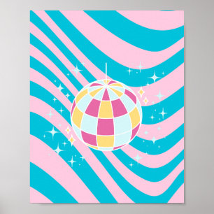 Affiche Pink and Blue Disco Ball, Party Art, Preppy, année