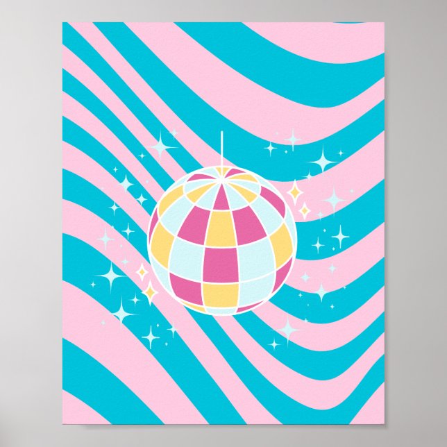 Affiche Pink and Blue Disco Ball, Party Art, Preppy, année (Devant)