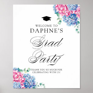 Affiche Pink and Blue Hydrangeas Graduation Party Welcome