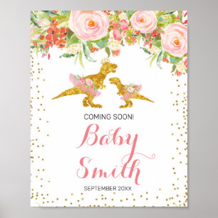Affiche Pink and Gold Dino Aquarelle à venir Signe