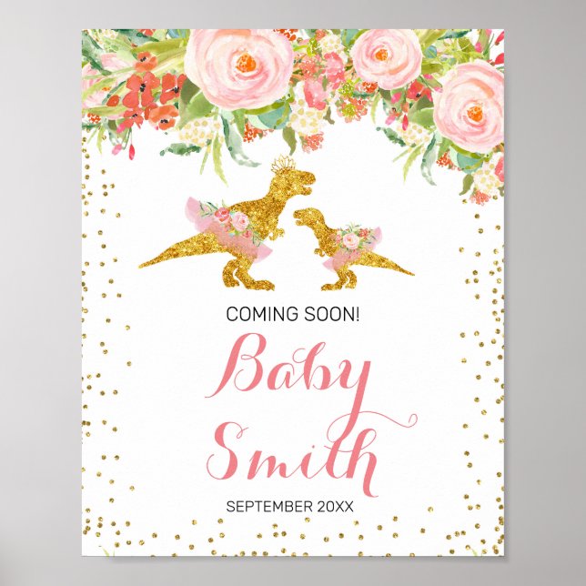 Affiche Pink and Gold Dino Aquarelle à venir Signe (Devant)