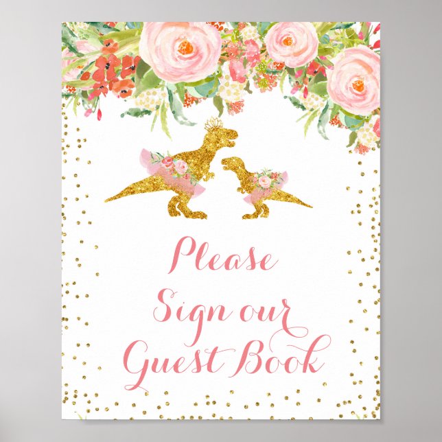 Affiche Pink and Gold Dino S'il vous plaît signer notre li (Devant)
