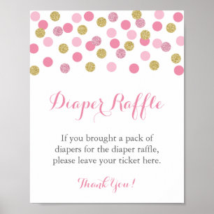 Affiche Pink and Gold Glitter Diaper Raffle Display Sign
