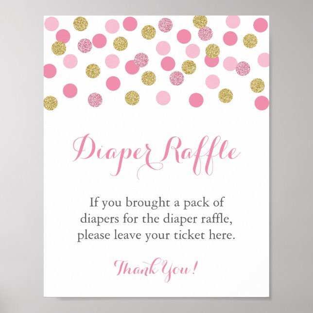 Affiche Pink and Gold Glitter Diaper Raffle Display Sign (Devant)