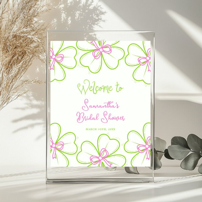 Affiche Pink and Green Shamrock Bridal Shower Welcome Sign (Créateur téléchargé)