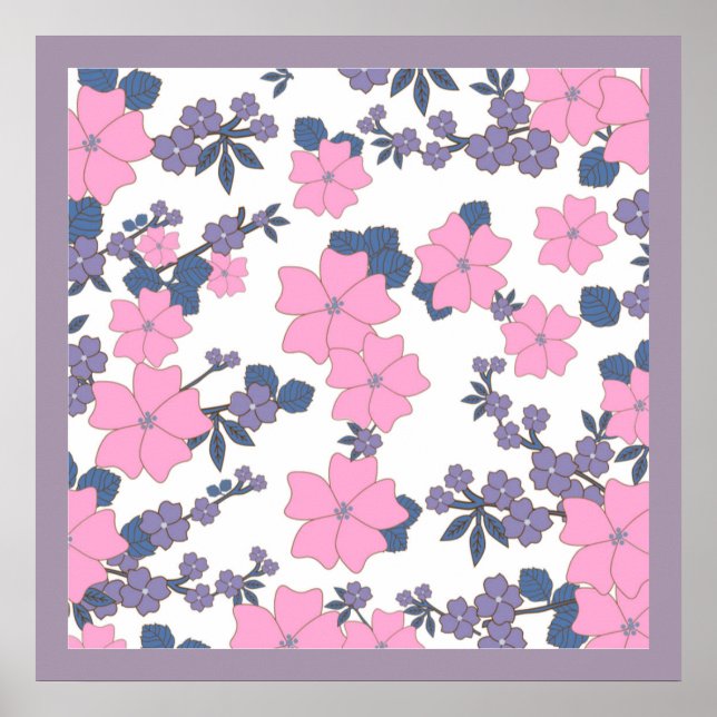 AFFICHE PINK AND PURPLE FLOWER PATTERN (Devant)