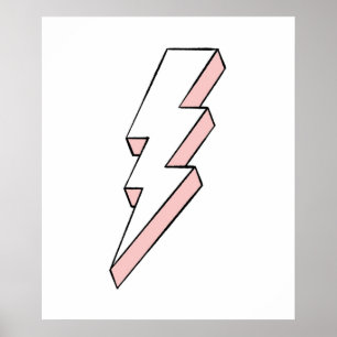 Affiche Pink and White Lightning Bolt with Rough Edges