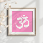 Affiche Pink and White Om Symbol<br><div class="desc">White Om Symbol against a pink background.</div>