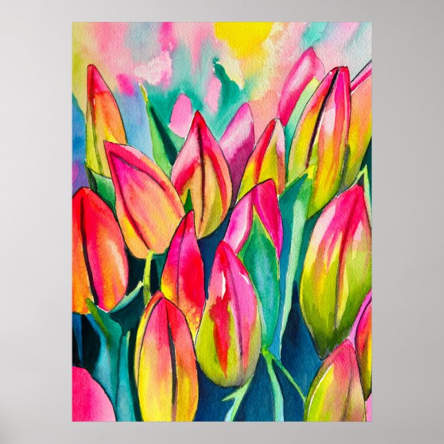 Affiche Pink aquarelle tulipe art (Devant)