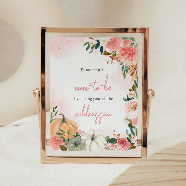 Affiche Pink Automne Automne Automne Floral Citrouille Env (Autumn Floral Pumpkin Baby Shower Envelope Station Sign)