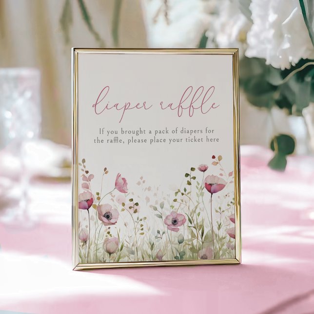 Affiche Pink Baby In Bloom Floral Wildflower Diaper Raffle (Créateur téléchargé)