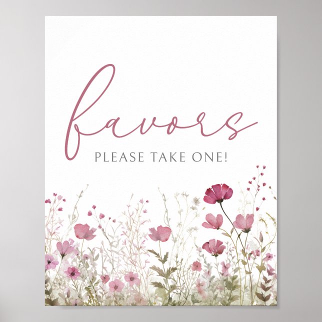 Affiche Pink Baby In Bloom Wildflower Shower Favor Sign (Devant)
