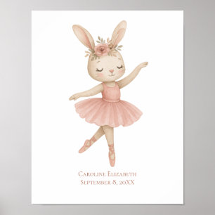 Affiche Pink Ballerina Bunny Girls Nursery Bedroom Toddler