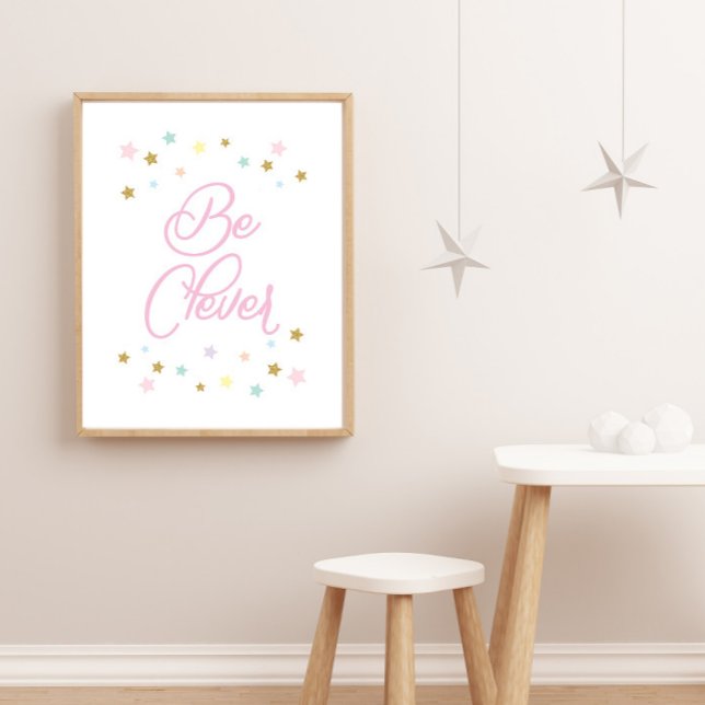 Affiche Pink Be Clever Stars Enfants Nursery Décor Mur (Créateur téléchargé)