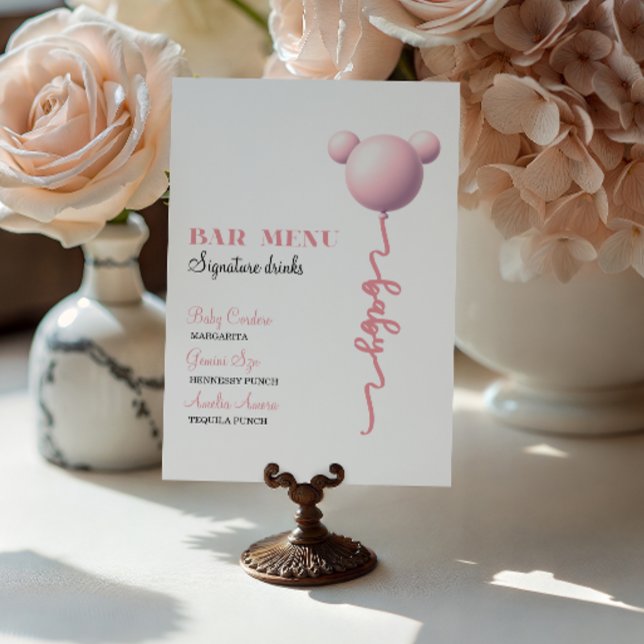 Affiche Pink Bear Balloon Signature Drinks Bar Menu (Créateur téléchargé)