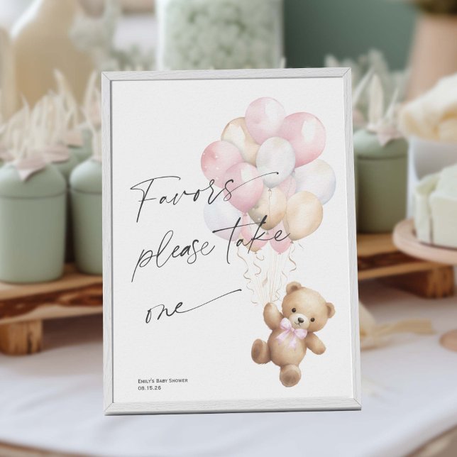Affiche Pink Bearly Wait, mignonne bébé fille Douche signe (Pink Bearly Wait, Baby Girl Shower Favor Sign.)