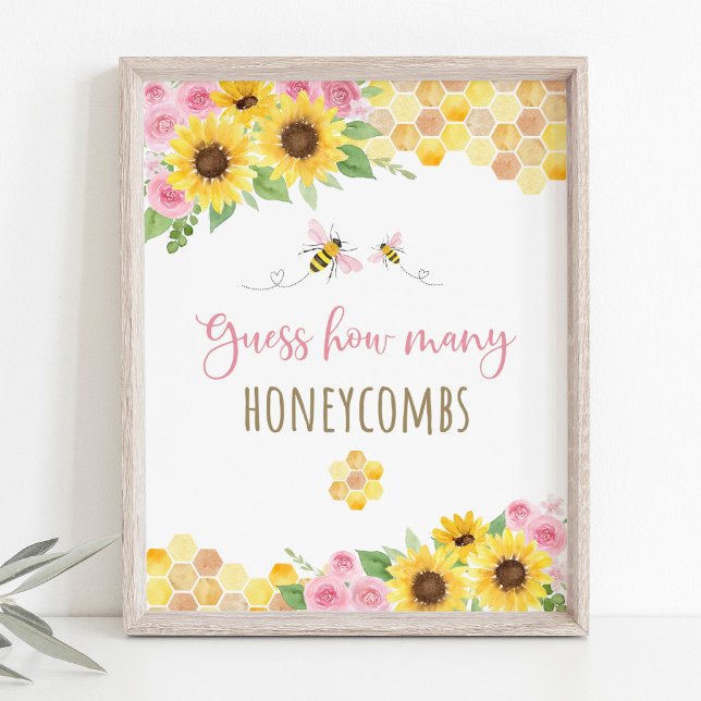 Affiche Pink Bee Sunflower Anniversaire Devinez Combien De (Créateur téléchargé)