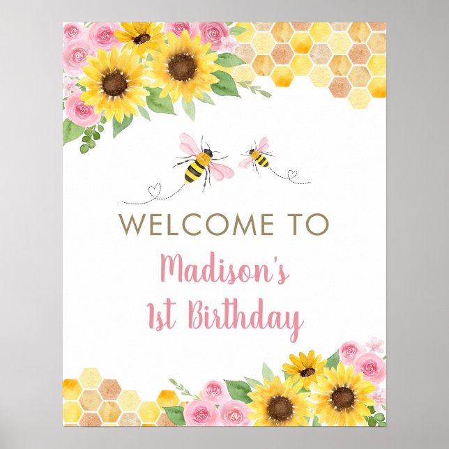 Affiche Pink Bee Sunflower Bienvenue (Devant)