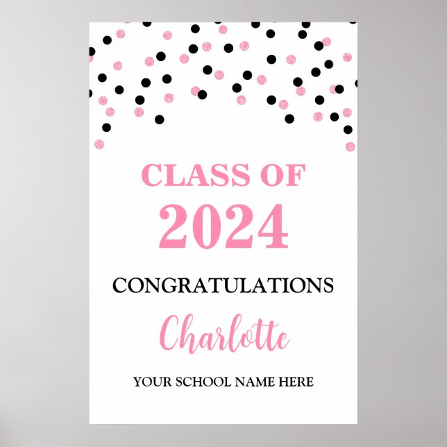 Affiche Pink Black Grad Party Personnalisé 20x30 (Devant)