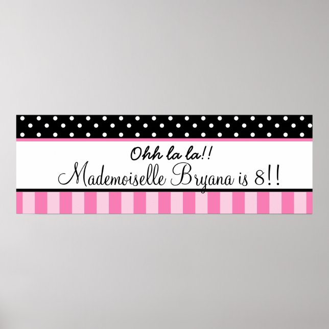 Affiche Pink & Black Polka Dot Paris Anniversaire (Devant)