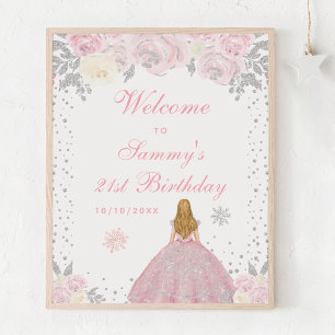Affiche Pink Blonde Coiffeuse Fille Anniversaire Bienvenue