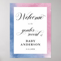 Pink & Blue Script Gender Reveal Welcome