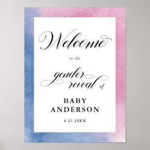 Affiche Pink & Blue Script Gender Reveal Welcome