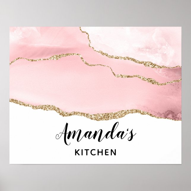 Affiche Pink Blush Agate with Gold Ribbon Elegant (Devant)