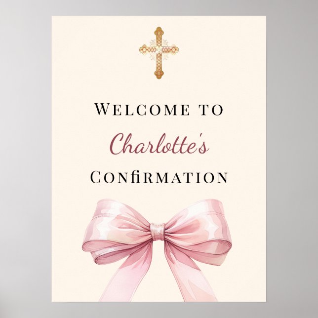 Affiche Pink blush bow ivory Confirmation welcome (Devant)