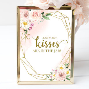 Affiche Pink Blush Floral Géométrique Combien de baisers S