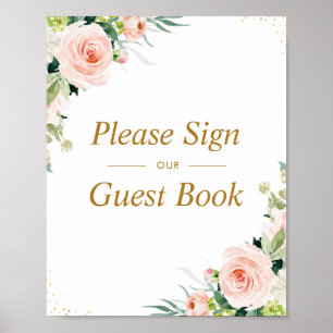 Affiche Pink blush floral wedding guestbook sign