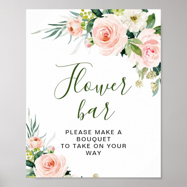 Affiche Pink Blush Flowers Vert Floral Bar Signal (Devant)
