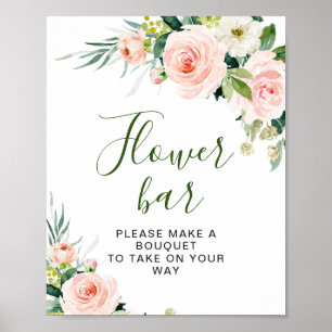 Affiche Pink Blush Flowers Vert Floral Bar Signal