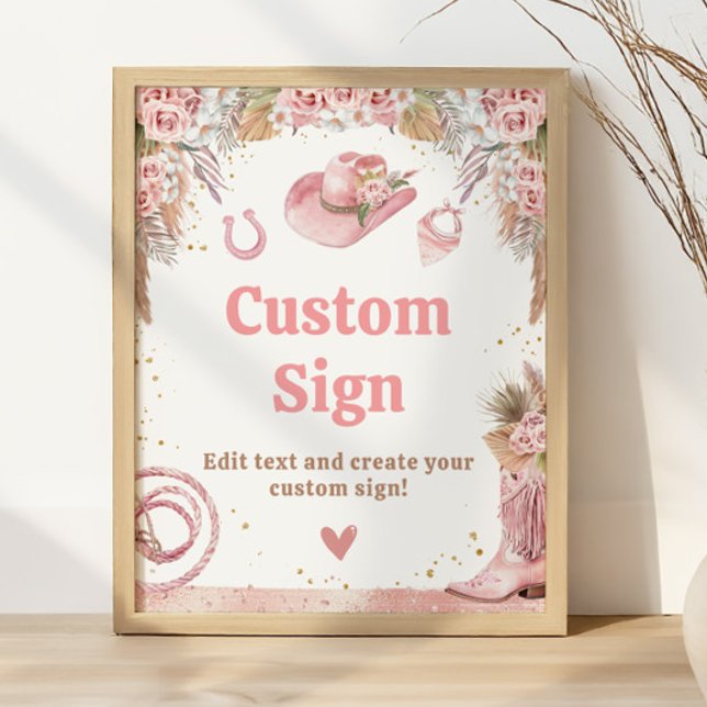 Affiche Pink Boho Premier Rodéo 1er Anniversaire Personnal (Pink Boho First Rodeo 1st Birthday Custom Sign
)