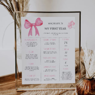 Affiche Pink Bow 1er Birthday Jalon Board